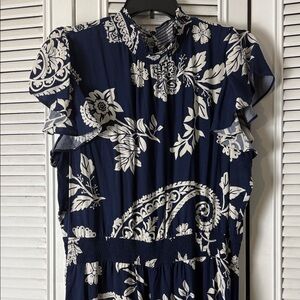 MSK Navy and White Floral Jumpsuit